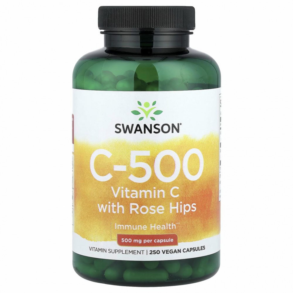 Swanson, Витамин C с шиповником, 500 мг, 250 капсул